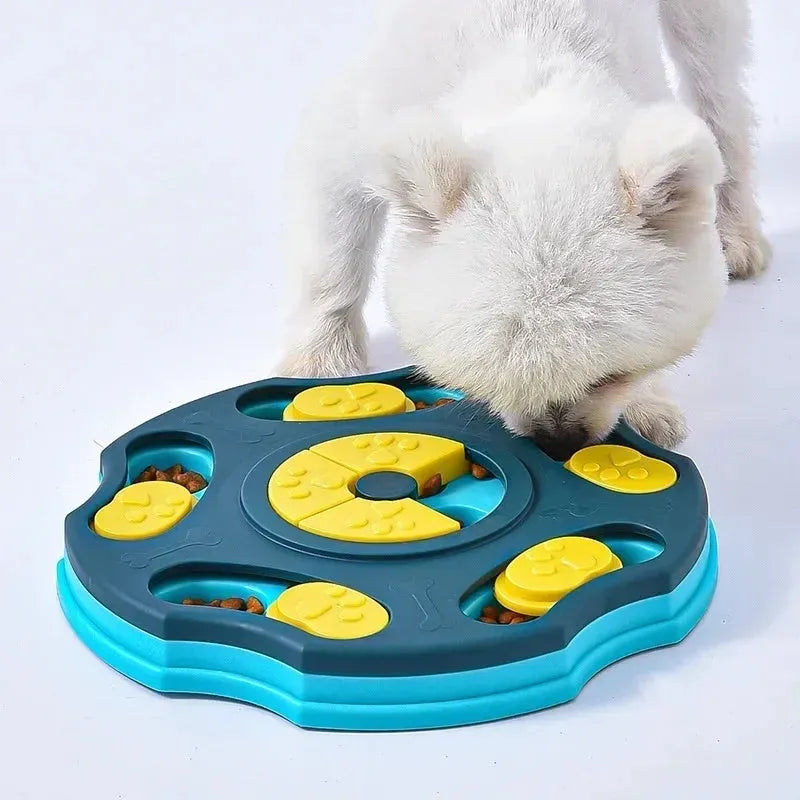 Blue interactive dog puzzle feeder toy for aggressive chewers with treat-dispensing design