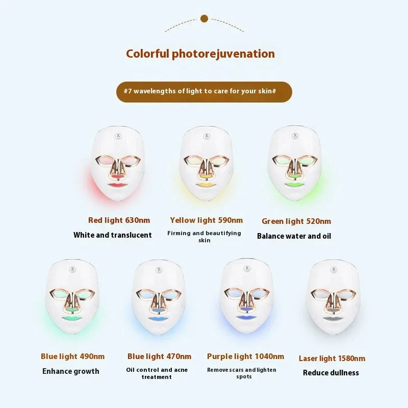 Rechargeable LED beauty mask in Black Golden Edge colour with manual touch controls and fixing strap