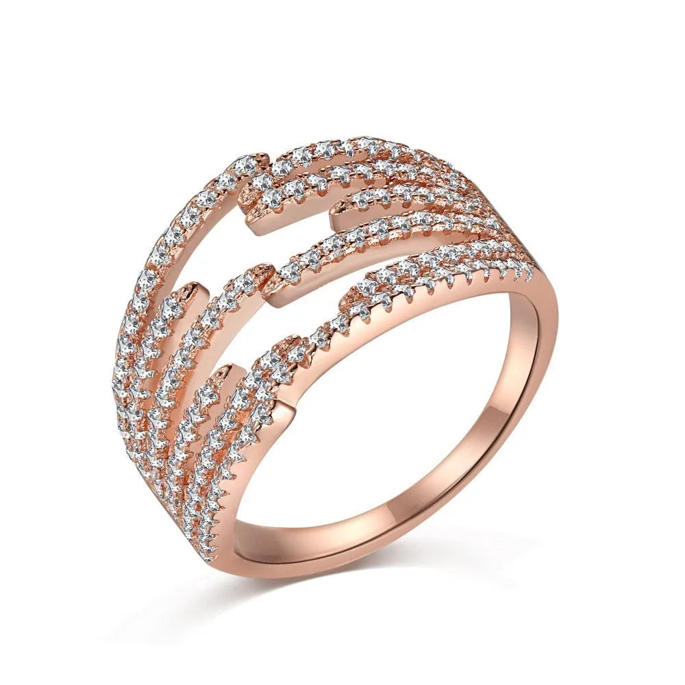 S925 sterling silver geometric line ring for women in silver or rose gold, sizes 6 to 9