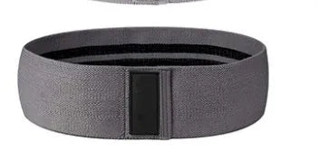 Fabric resistance band in selected colour with 76 cm length and 8 cm width, showing tension level and storage bag