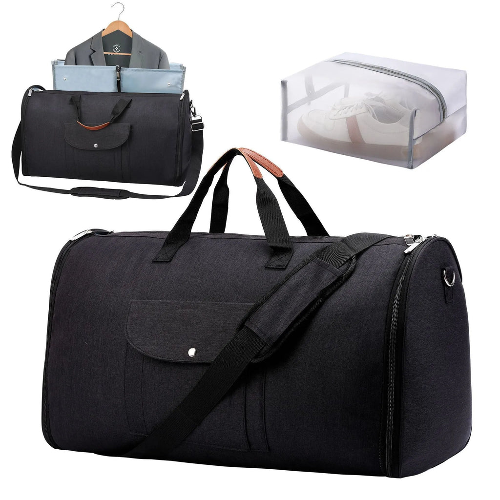 Folding travel workout multifunctional luggage bag in dark blue with 36-55L capacity and Oxford cloth construction
