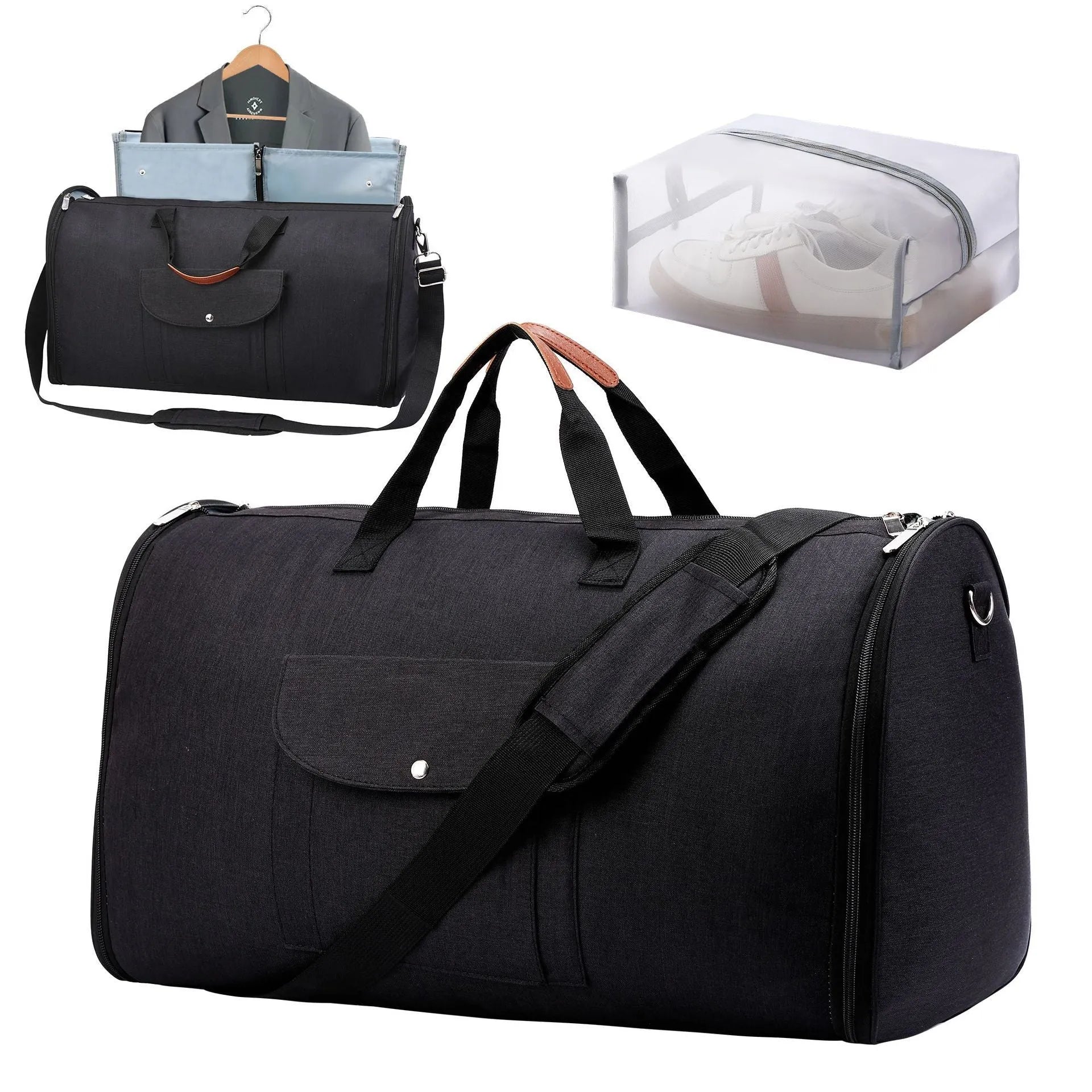 Folding travel workout multifunctional luggage bag in dark blue with 36-55L capacity and Oxford cloth construction