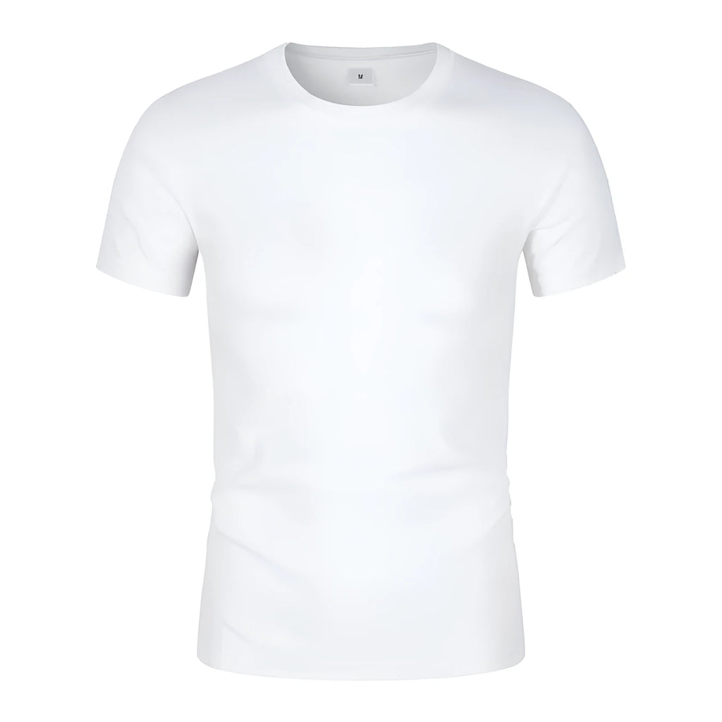 Men's solid colour CVC cotton short-sleeve t-shirt in black or white with round neck