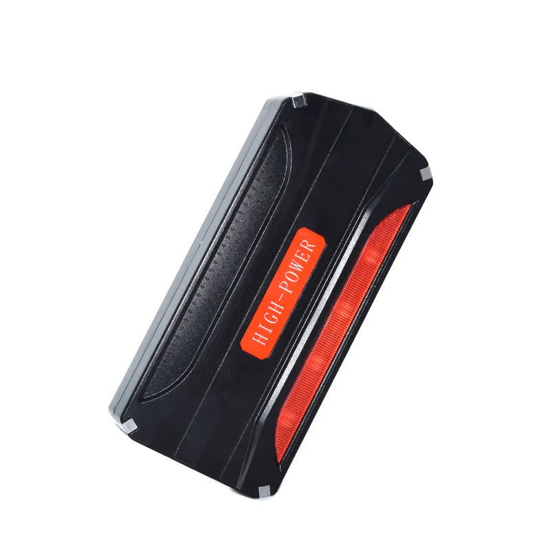 Black and red vehicle emergency starting power supply measuring 178x80x30mm with 7800mAh capacity