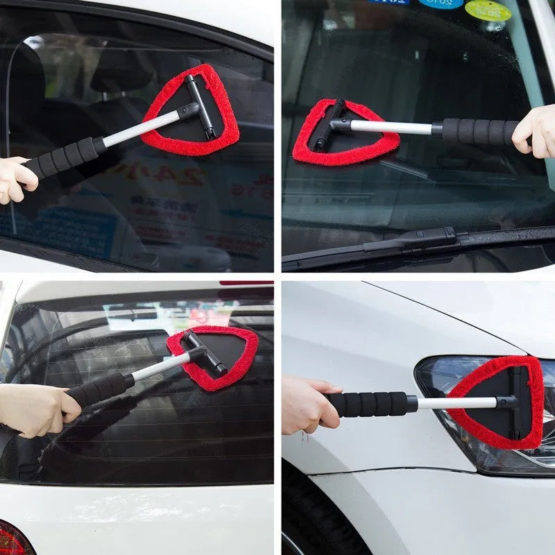 Plastic car windshield cleaning brush in red, green and sapphire blue colours