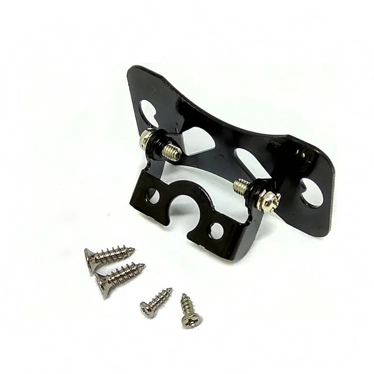 Black metal universal car camera holder with adjustable angle bracket and four mounting screws