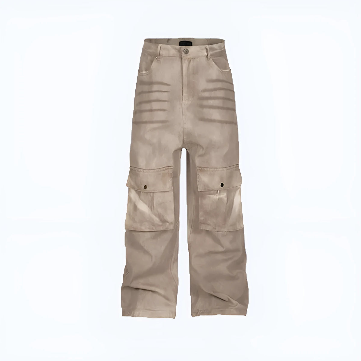 Women's Marble Dark straight leg cotton trousers with mid-waist and zip fly on hanger