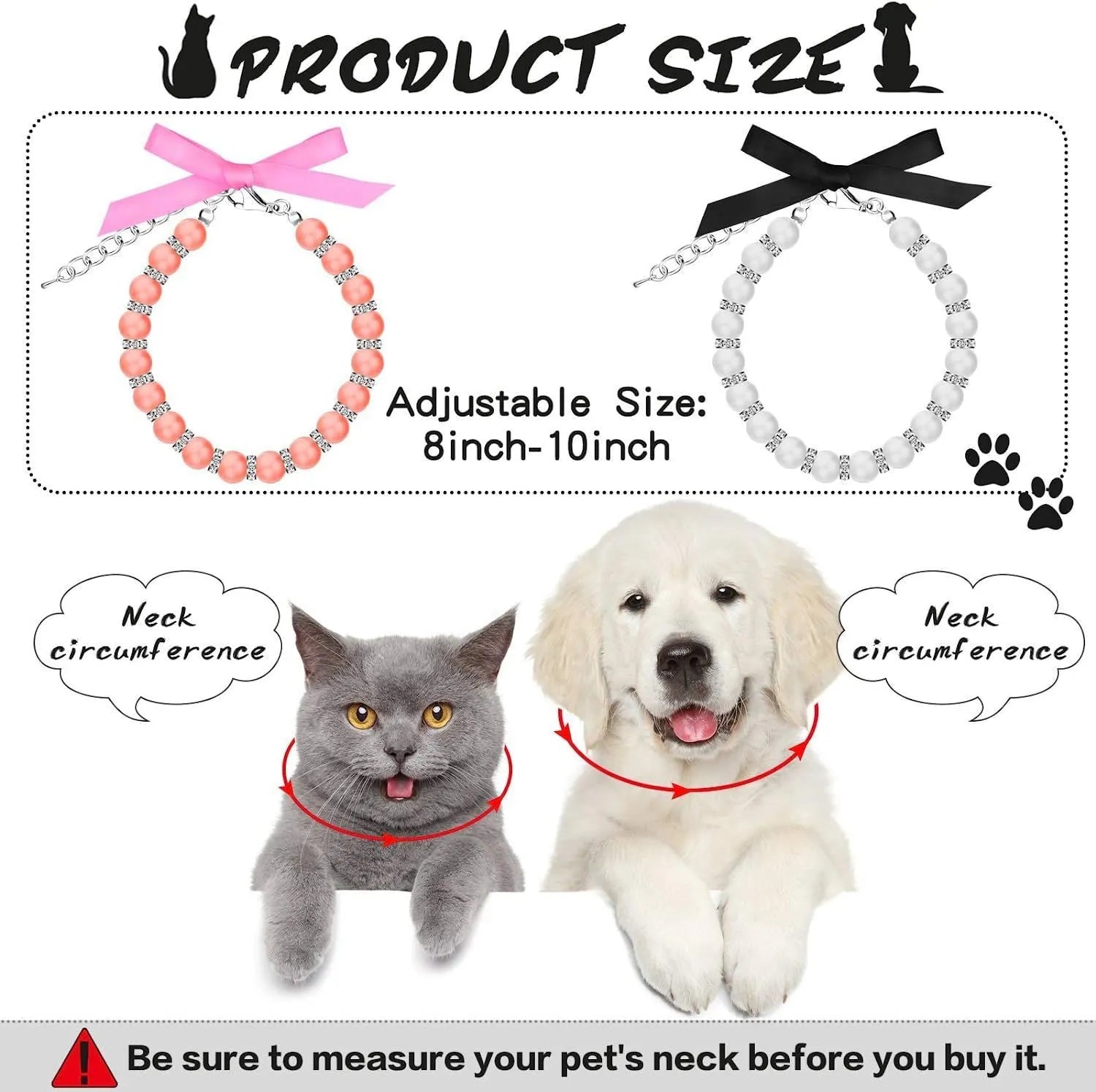 Diamond dog pearls necklace with adjustable clasp, imitation pearls, and rhinestones on soft ribbon for small pets