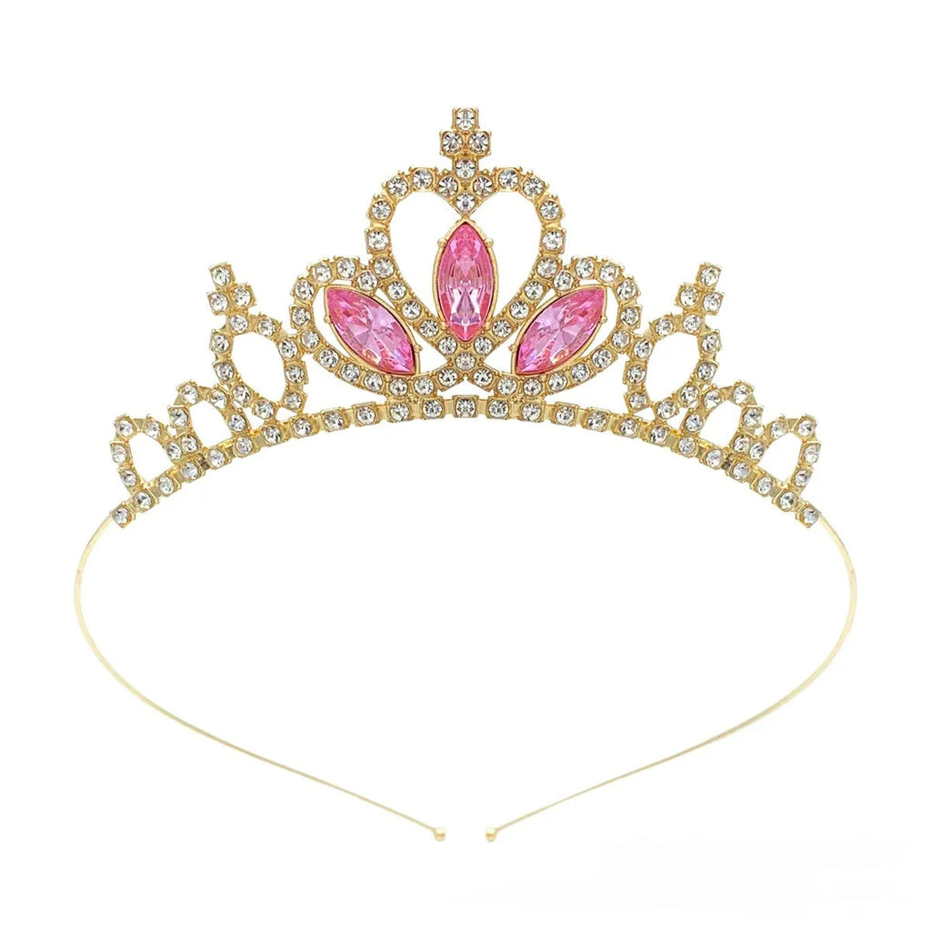Girl's alloy princess crown with electroplated finish and crystal diamond decorations for birthday parties