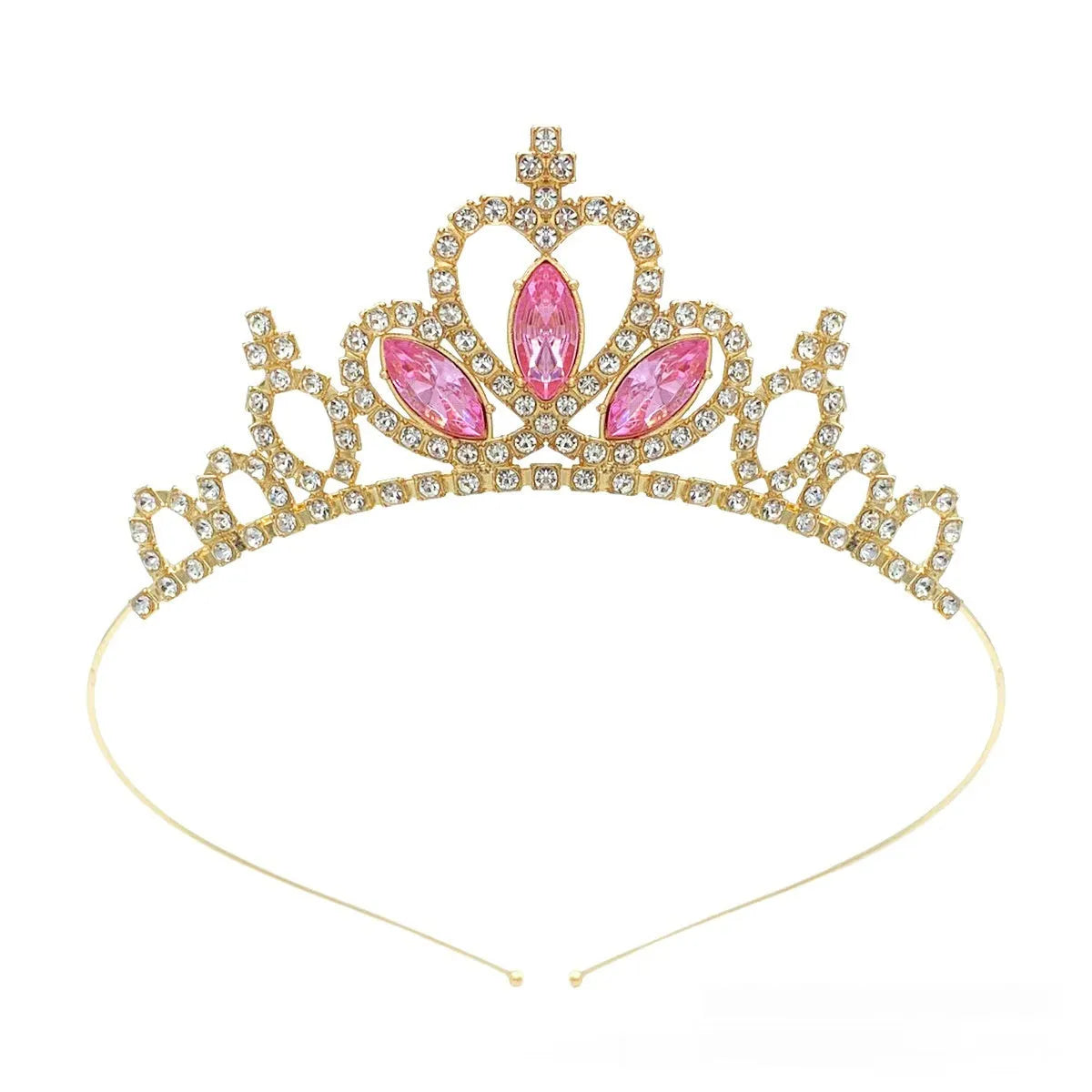 Girl's alloy princess crown with electroplated finish and crystal diamond decorations for birthday parties