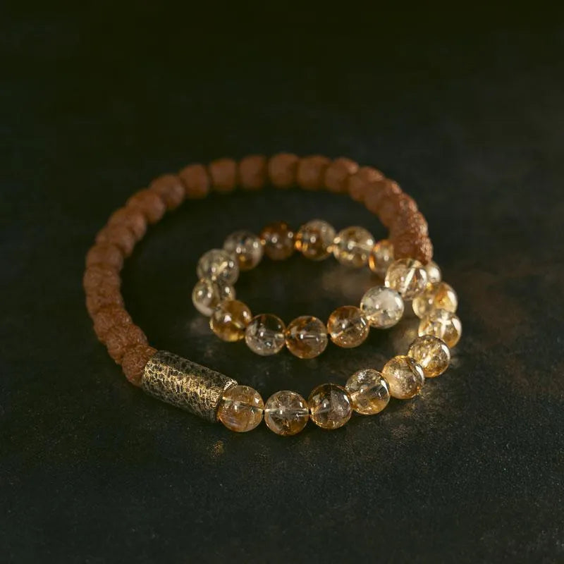Retro double circle LCD bracelet in citrine colour showing personalised display