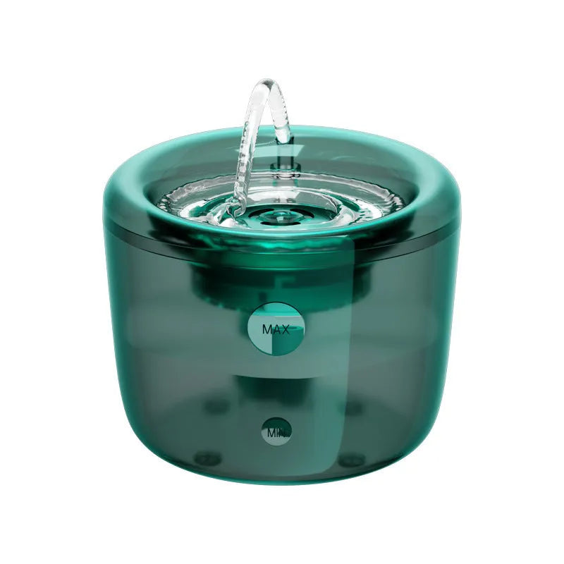 Grey automatic pet water fountain with induction outlet and USB cable