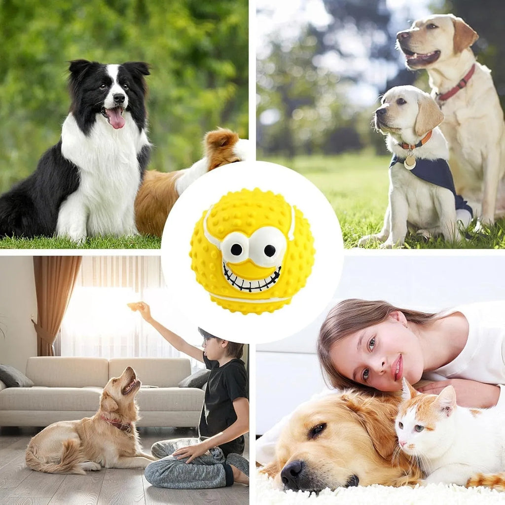 Green orange yellow latex smile face dog balls with squeaker for small medium pets