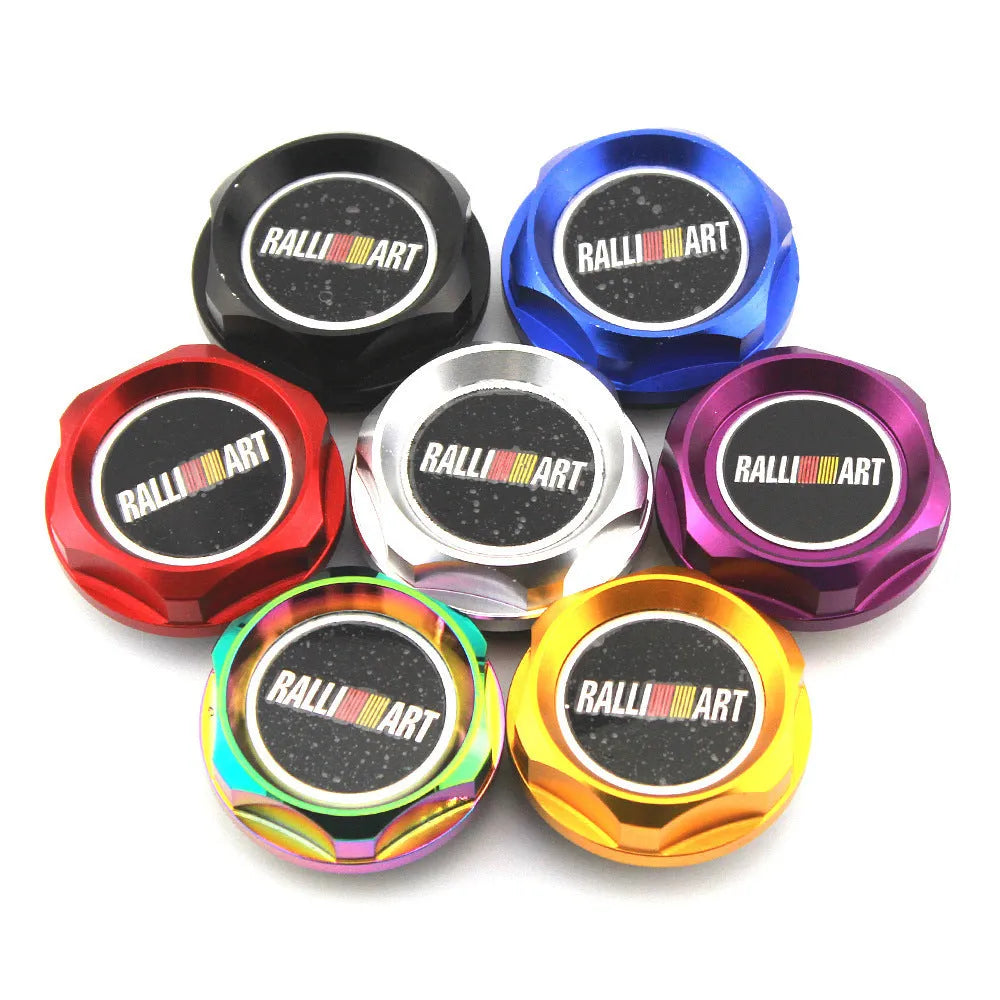 Aluminium oil filter cap for Mitsubishi cars in six colour options: red, blue, gold, silver, black, purple.
