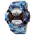 Round 56mm smart watch with touch screen showing health metrics and TPU strap in camouflage colour