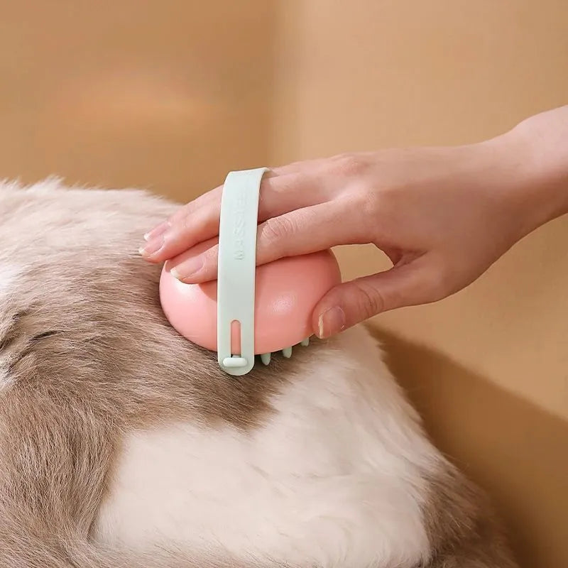 Silicone pet bathing brush with flexible bristles and textured handle in choice of colours