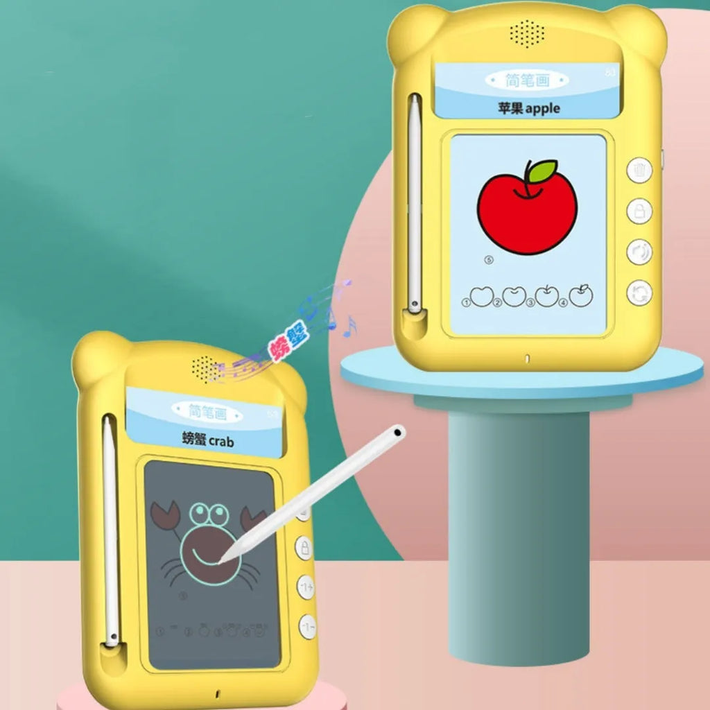 Yellow ABS early learning machine with educational cards for bilingual language teaching