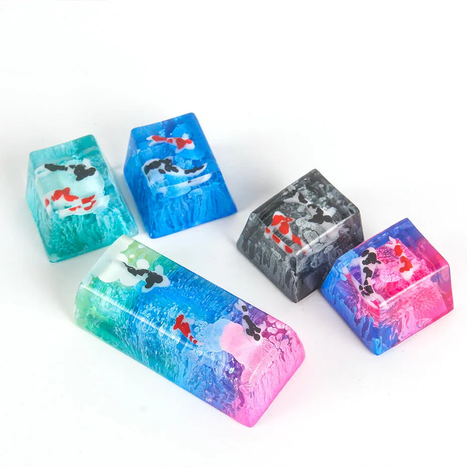 Resin keycap with encapsulated koi fish design for Cherry MX mechanical keyboard switches