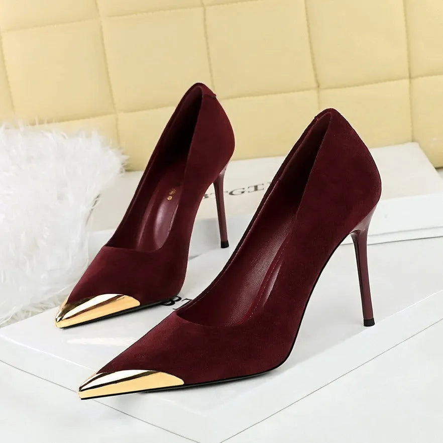 Women's suede stiletto high heels, pointed toe, over 8cm heel, leopard print, brown, black or anchood, sizes 34-40