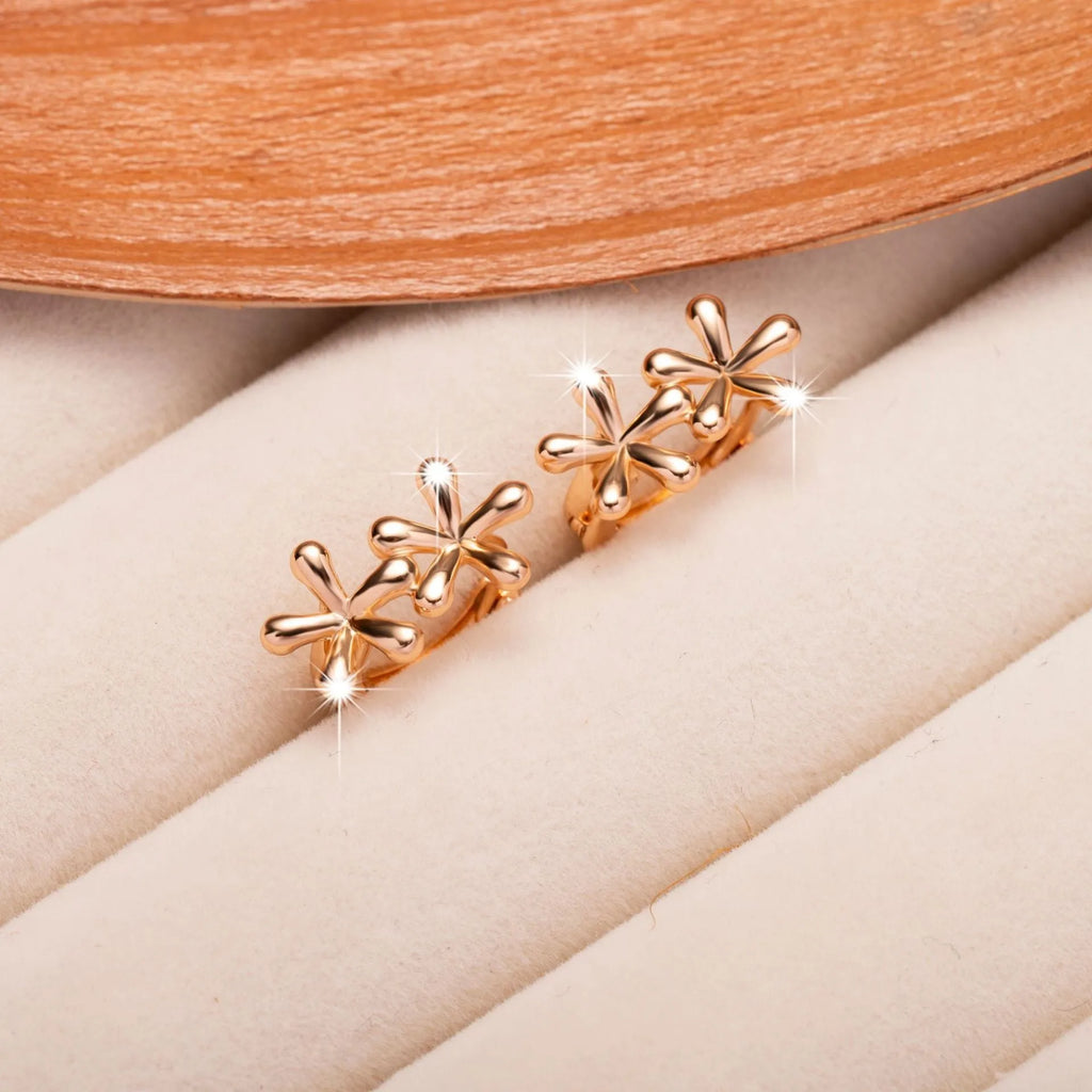 Rose gold electroplated circular waterdrop flower earrings with fresh sweet styling