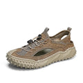 Men's waterproof sports sandals with leather mesh upper and rubber sole in toe-cap design