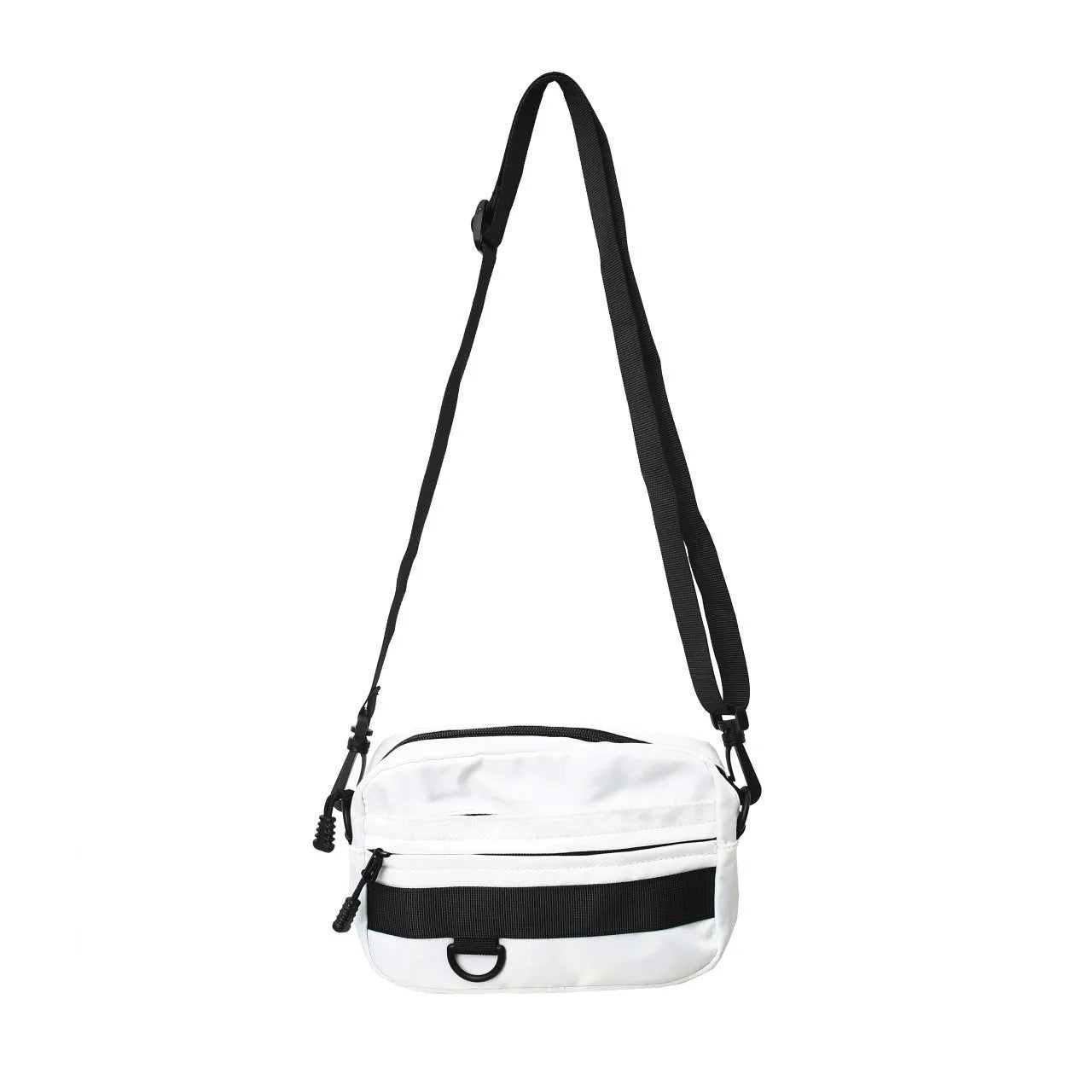 Men's solid colour nylon crossbody messenger bag with visible sewing thread detail.