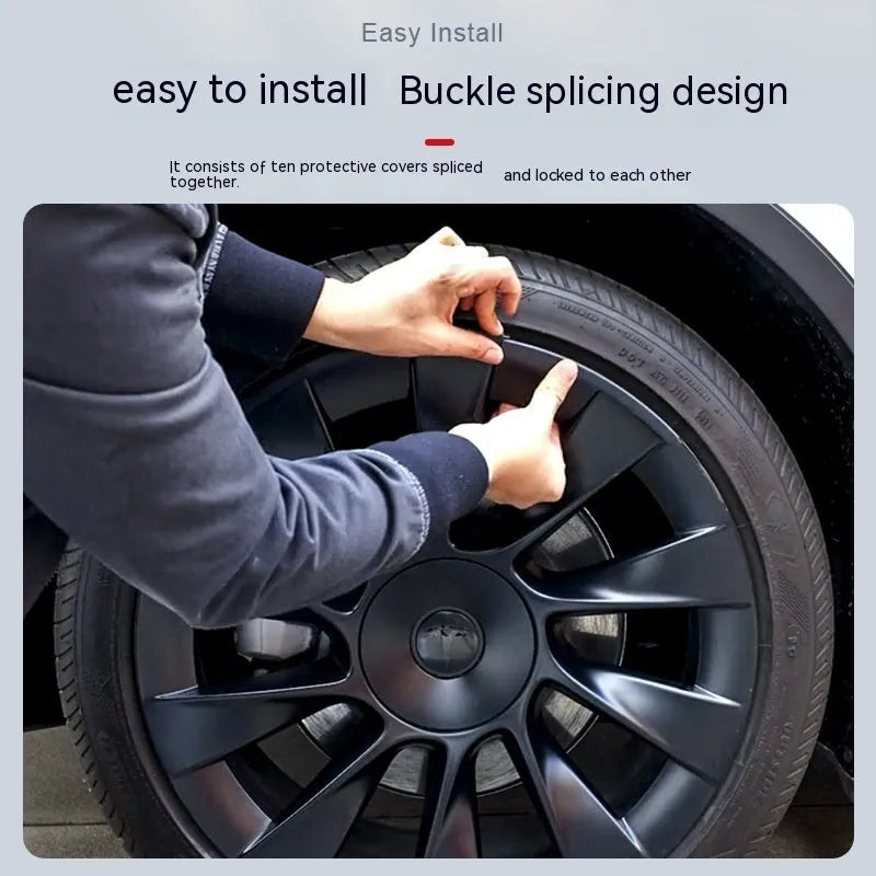 Set of four plastic wheel hub covers for a Tesla Model Y in a choice of colours.