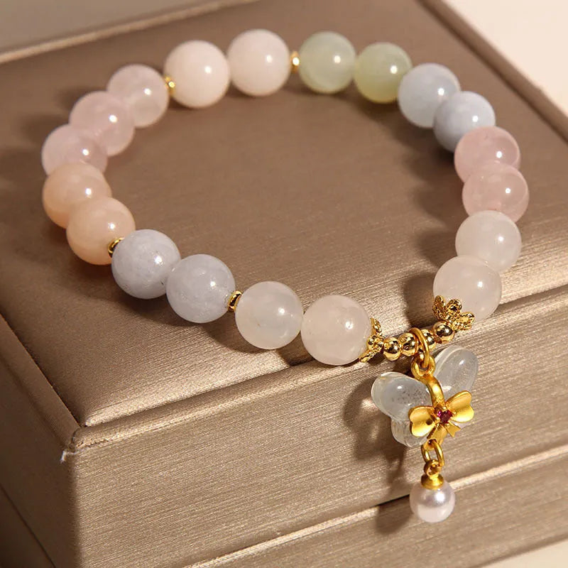 Women's crystal bracelet with colourful morganite butterfly pendant jewellery