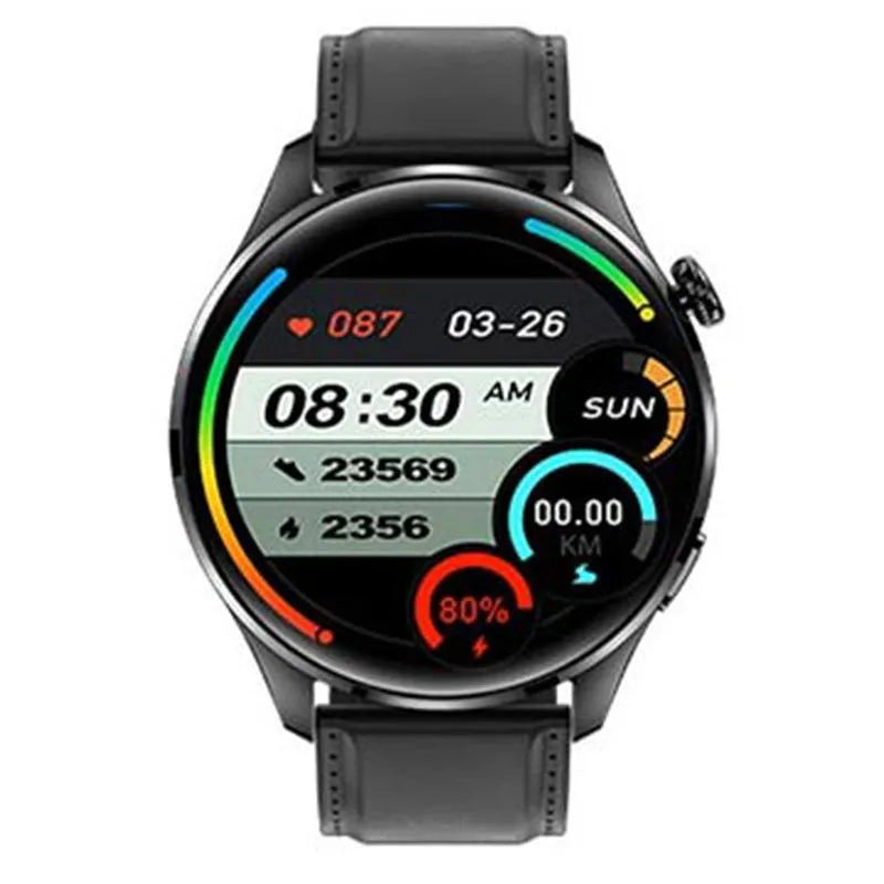Smart watch with round 1.32-inch IPS screen, zinc alloy case, and interchangeable strap options including silicone, steel, and milance variants