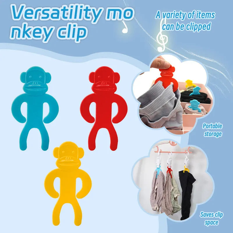 Plastic socks clips in blue, red, and yellow colours for organising laundry
