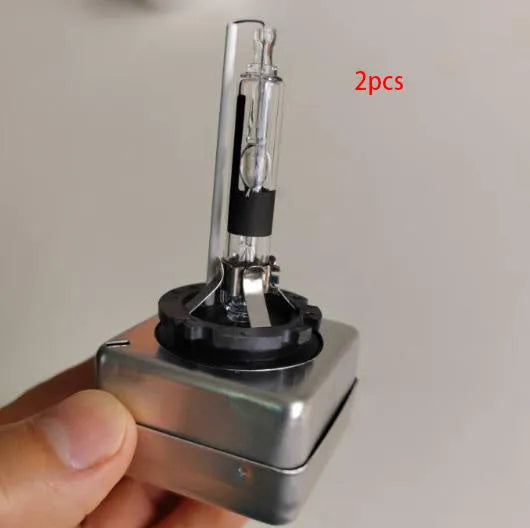 Xenon automotive lens lamp with aluminium alloy shell and quartz tube, showing D1S/D1R specifications for vehicle lighting systems