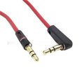 Red 35mm audio cable with elbow male-to-male connectors, 1m length, gold-plated plugs and bare copper wire.