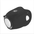 Electronic bicycle horn in multiple colours showing compact plastic design for handlebar mounting.