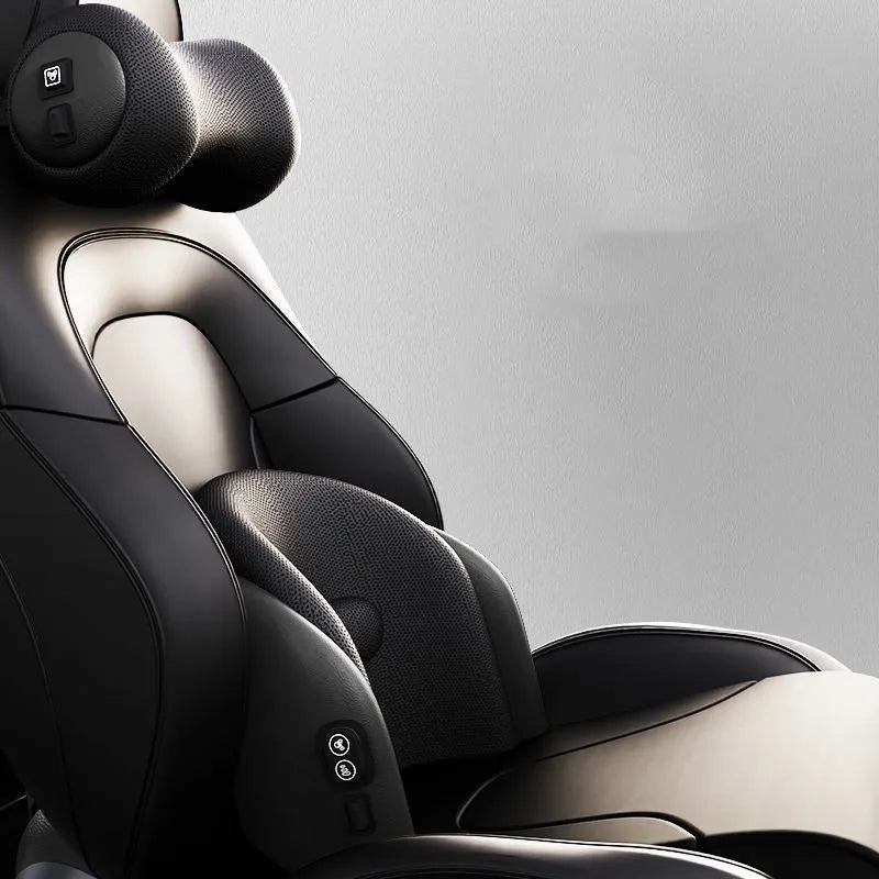 Memory cotton car massage cushion with separate headrest and lumbar support components in classic black colour