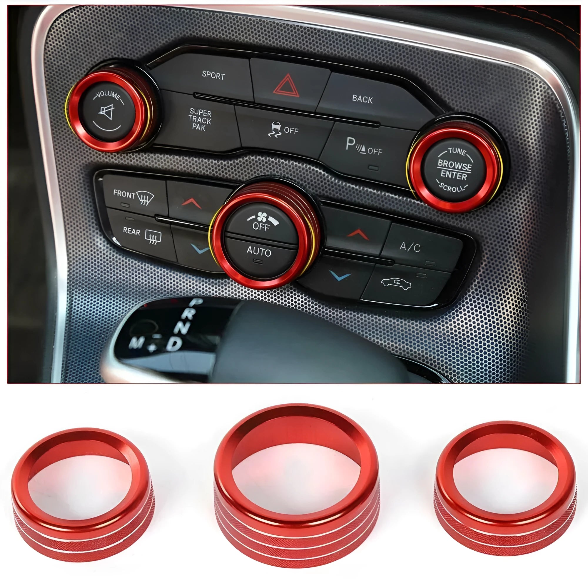 Aluminium alloy air conditioning knob decorative ring for Dodge Grand Cherokee and Challenger dashboard