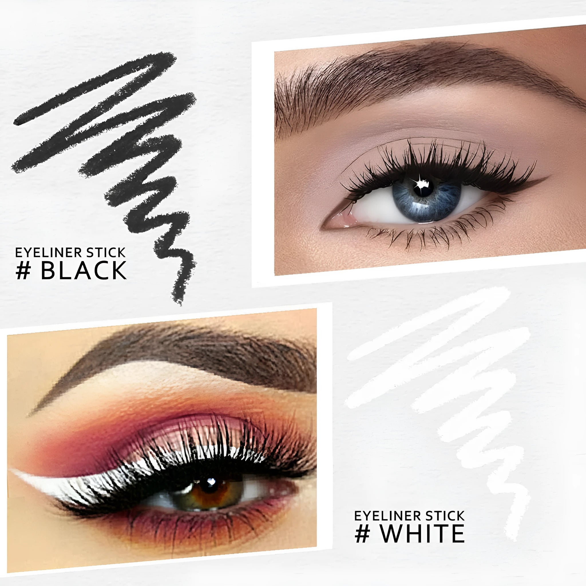 12 white and black retractable makeup pencils with sharpener for eyebrows, eyeshadow and lips