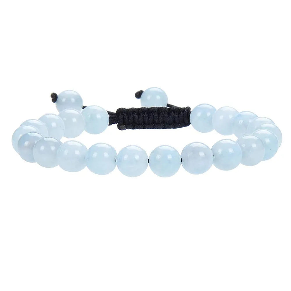Women's flat knot braided healing bracelet with geometric texture and gemstone beads