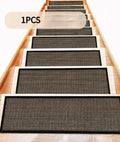 Japanese-style linen-look polyester stair mat measuring 20x76cm in a camel colour with a rubber sole.