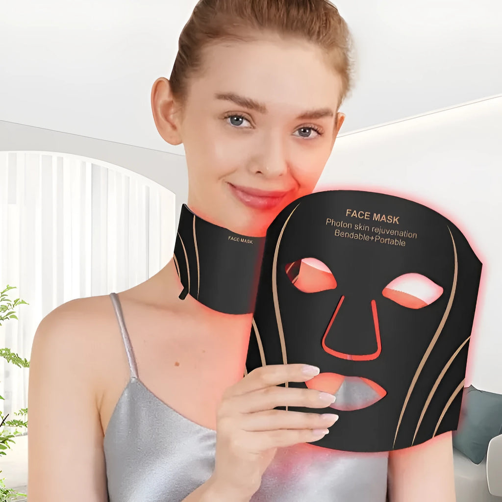 Black and gold household facial mask beauty instrument with headband and touch screen controls