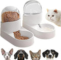 White gravity cat feeder and water dispenser set with wave-shaped design, disassembled showing cleaning access