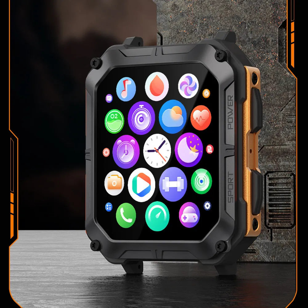 Square aluminium alloy smart watch with Bluetooth call on a silicone sports strap, compatible with iOS
