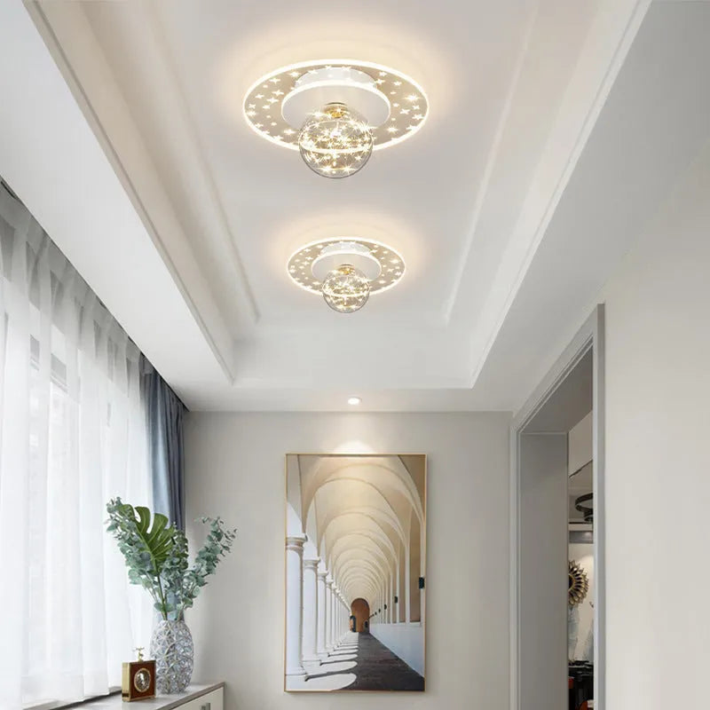 Modern ceiling lamp for corridor or hallway with LED light source in black, gold or white finish