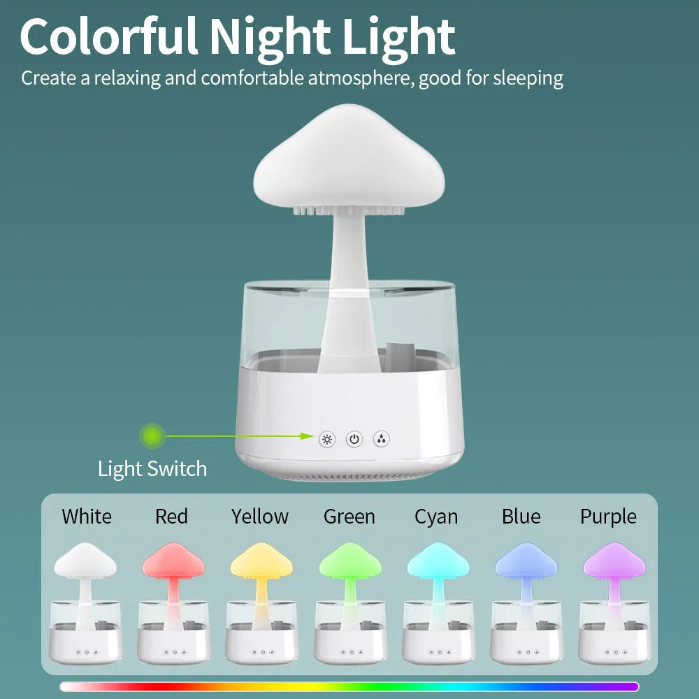 Raining cloud design desk humidifier and mushroom night light with aromatherapy diffuser