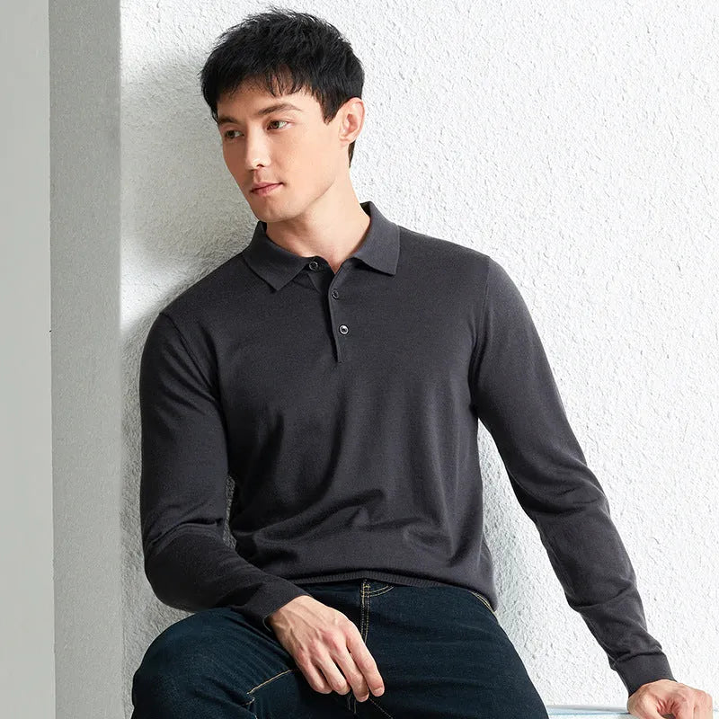 Men's fine pure wool knit pullover sweater, mid-length 65cm, long sleeve, non-ironing, four colours, sizes 105-130