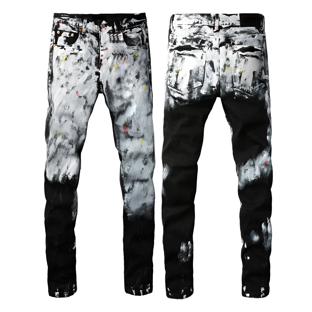 Black men's slim fit skinny jeans with straight leg pencil pants cut and button fly