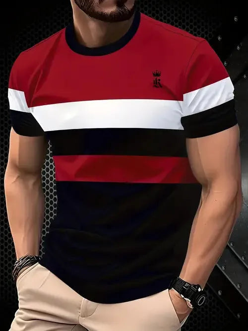 Men's loose-fitting casual T-shirt in polyester with short sleeves, shown in multiple colours