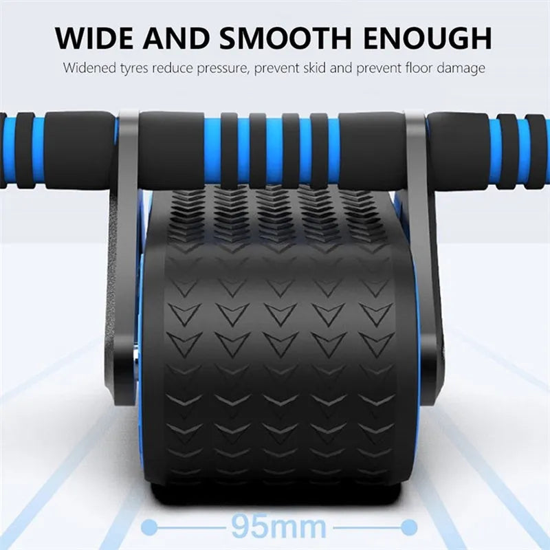 Double wheel abdominal exerciser with automatic rebound, blue orange red ABS ab roller with kneeling pad