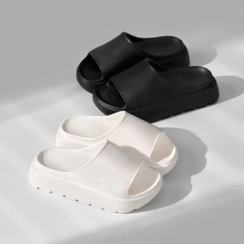 Women's beige fish mouth slippers with 5.5cm thick injection-moulded EVA soles for bathroom and beach use