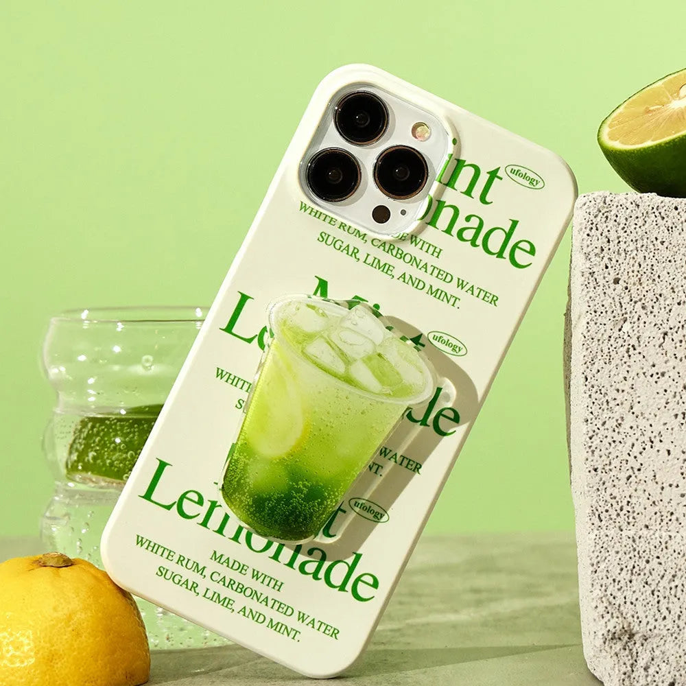 Lemon pattern TPU mobile phone case for iPhone, shown in bracket and bracket-free styles.