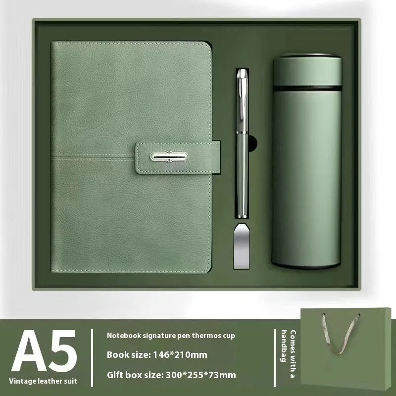 A5 notebook with imitation leather cover in various colours, open to show wood-free paper pages